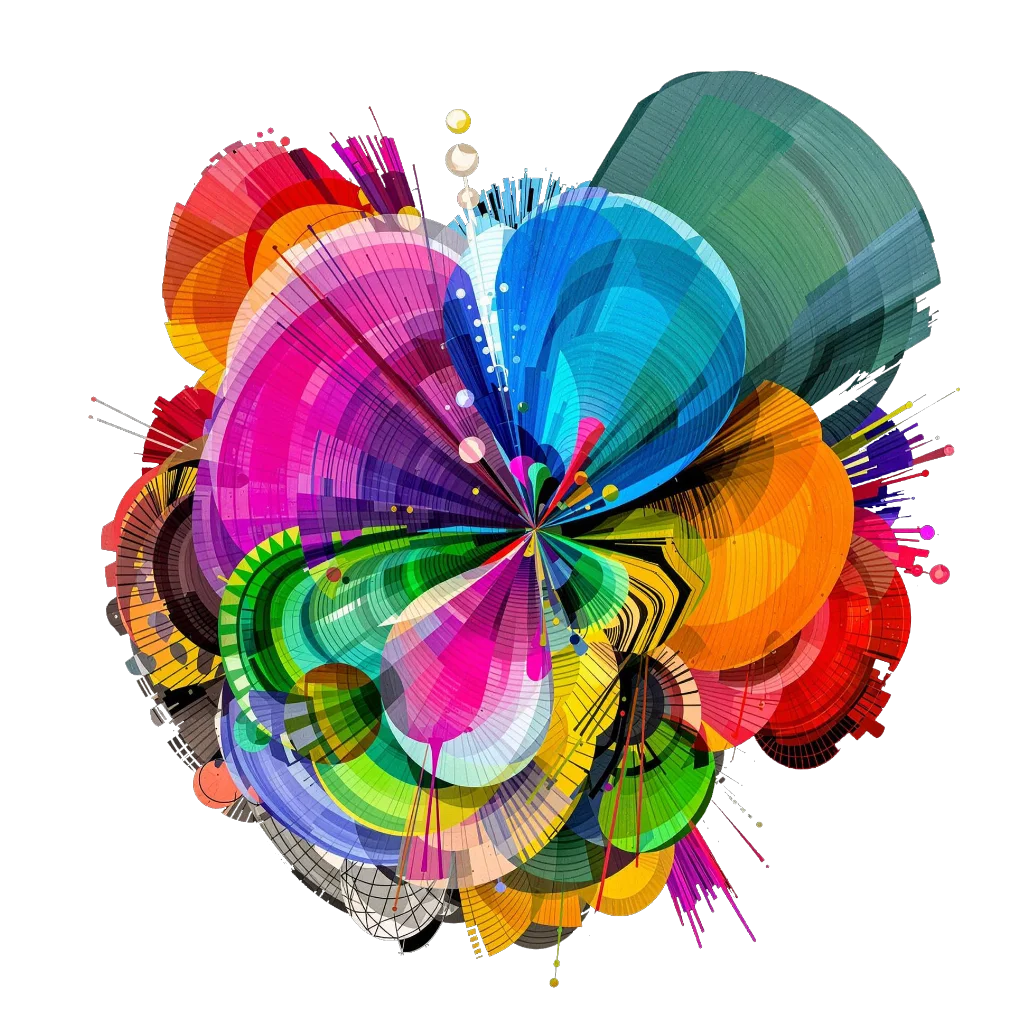 Abstract colorful digital art explosion with vibrant geometric shapes and creative design elements